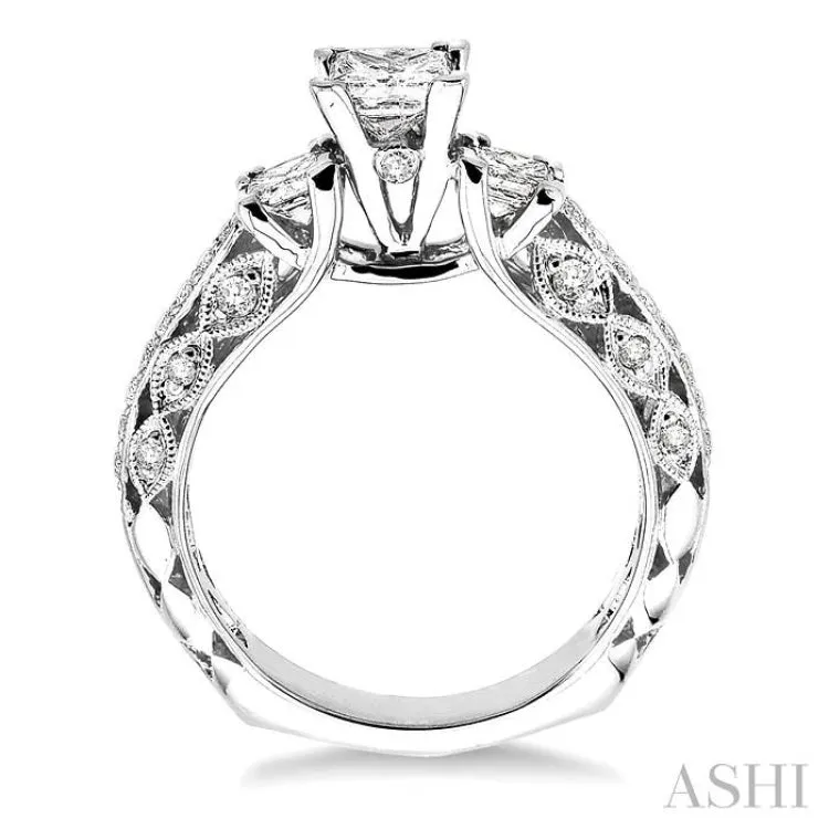 1 1/4 Ctw Diamond Engagement Ring with 1/2 Ct Princess Cut Center Stone in 14K White Gold