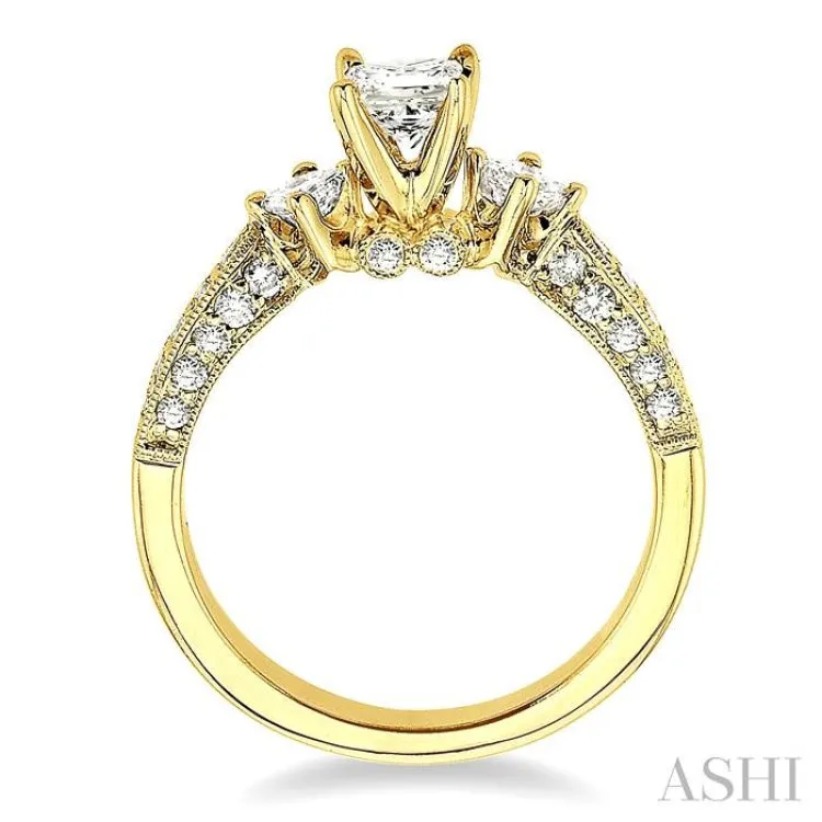 1 Ctw Diamond Engagement Ring with 3/8 Ct Princess Cut Center Stone in 14K Yellow Gold