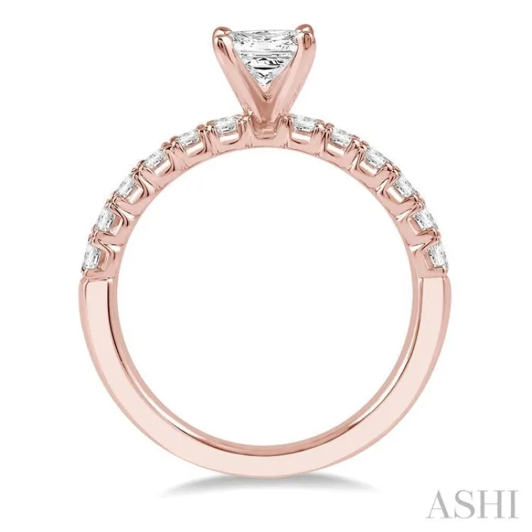 1 Ctw Endless Embrace Princess Cut Diamond Ladies Engagement Ring with 1/2 Ct Princess Cut Center Stone in 14K Rose Gold