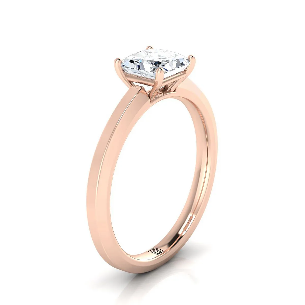 14K Rose Gold Princess Cut  Beveled Edge Comfort Style Bright Finish Solitaire Engagement Ring