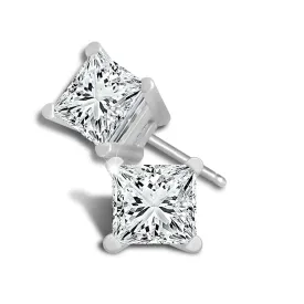 14K White Gold 1/2ctw Natural Square Diamond Studs