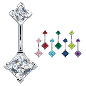 14K White Gold Princess Gem Belly Rings