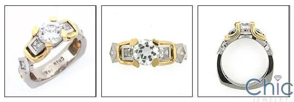 1.6 Total Carat Cubic Zirconia  Ring Two Tone Gold Euro Shank