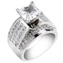 2.5 Princess Cut Cubic Zirconia Center 15mm Wide Channel Set Shank 14K White Gold CZ Engagement Ring