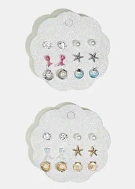 6-Pair Seashell Stud Earrings