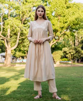 Aanandita Beige Chanderi Embroidered  Kurta