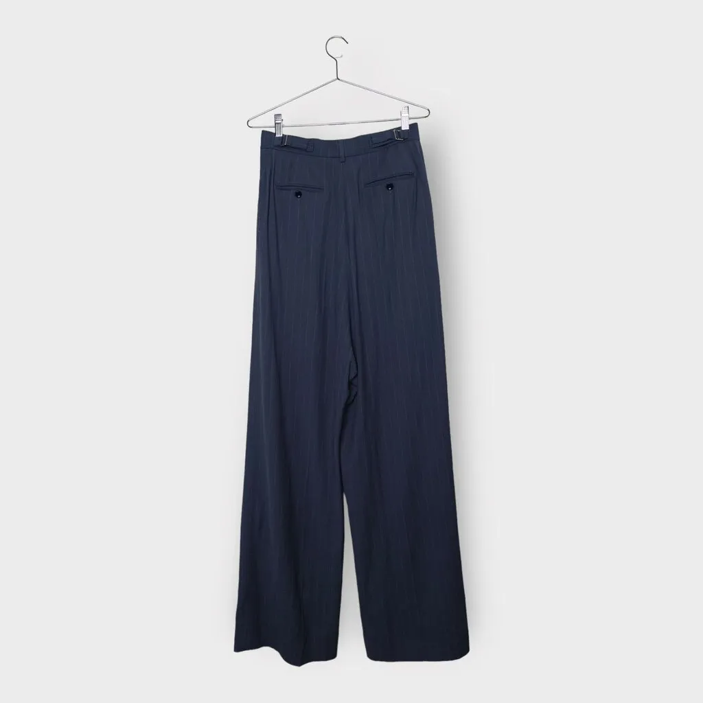 Acne Studios Blue Pinstripe Belted Wide Leg Pant