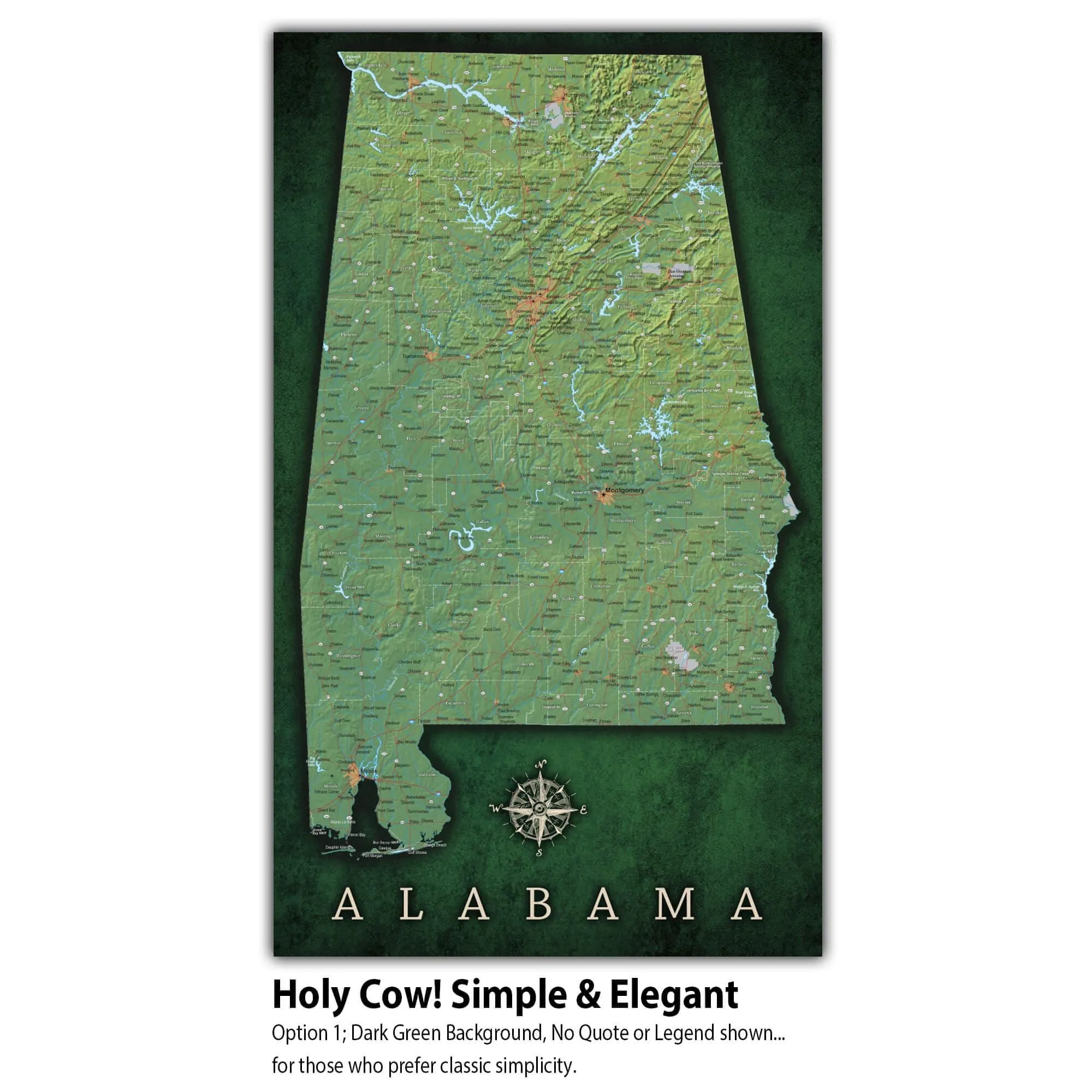 Alabama Push Pin Terrain State Map