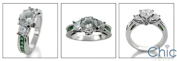 Anniversary Round 3 Stone emerald green Princess Cubic Zirconia Cz Ring