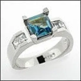 Aquamarine Square Cubic Zirconia 14K White Gold Ring