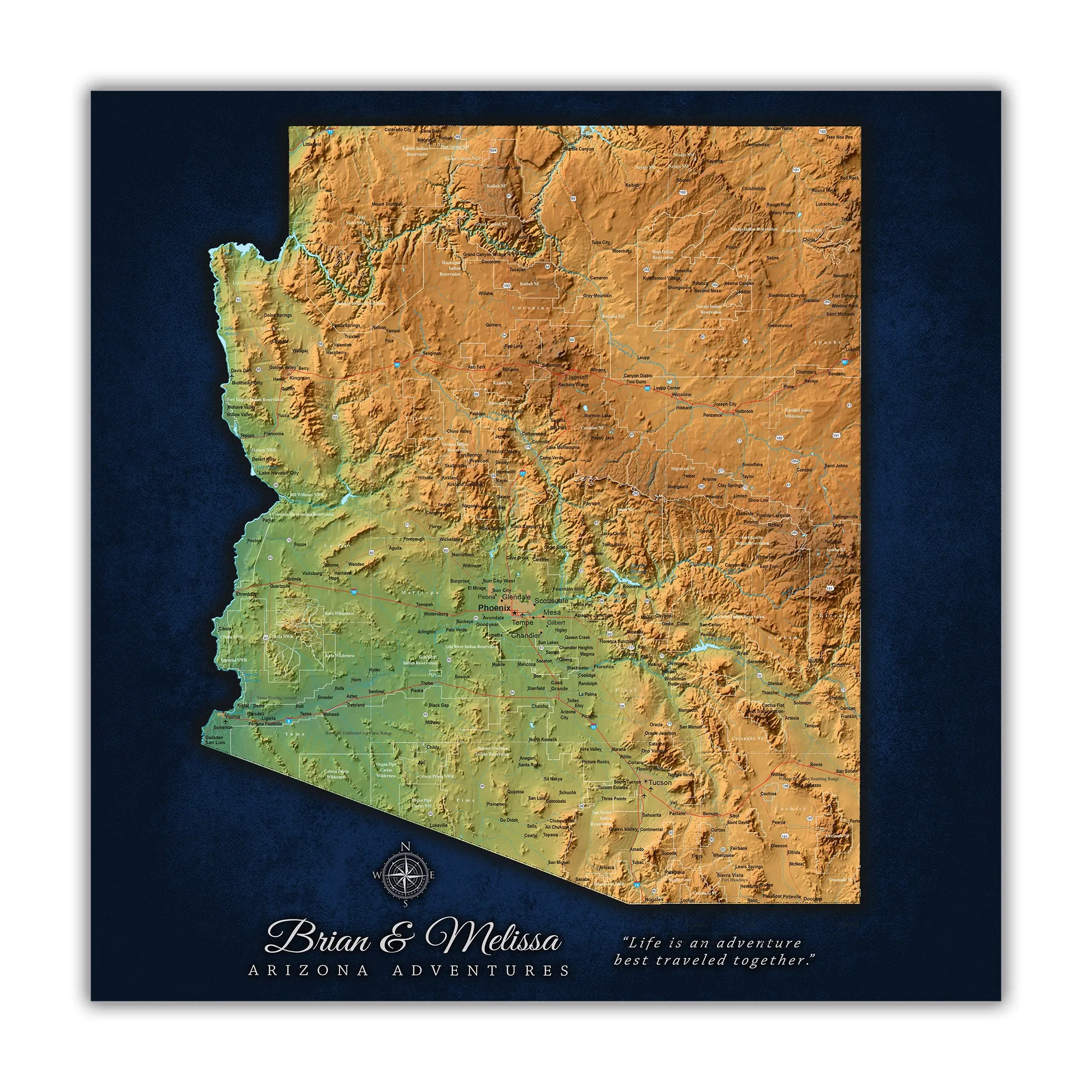 Arizona Push Pin Terrain Map