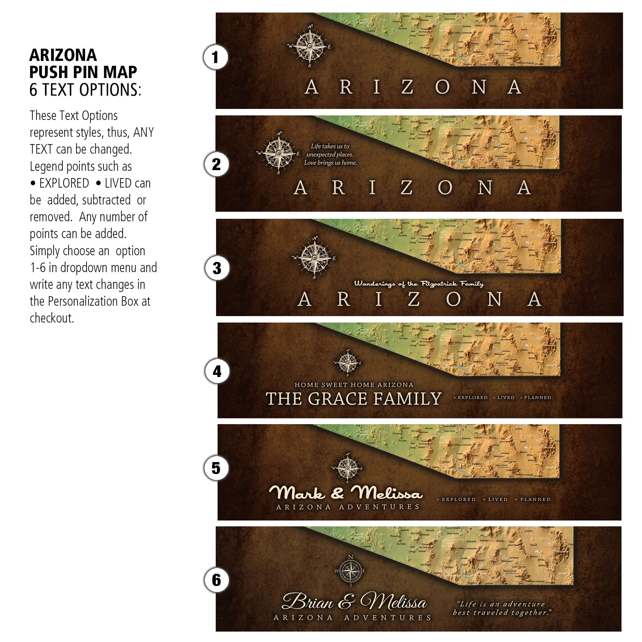 Arizona Push Pin Terrain Map