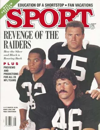 August 1988 Sport Cover (Marcus Allen, Todd Christensen and Howie Long of the Las Vegas Raiders)