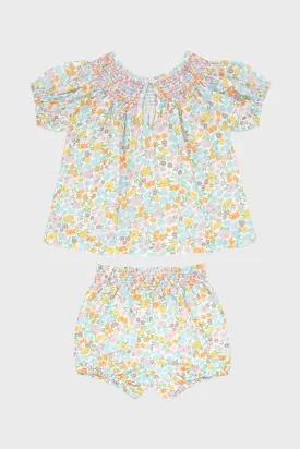 Baby Girls Hawaiian Floral Smocked Top and Bloomer Set