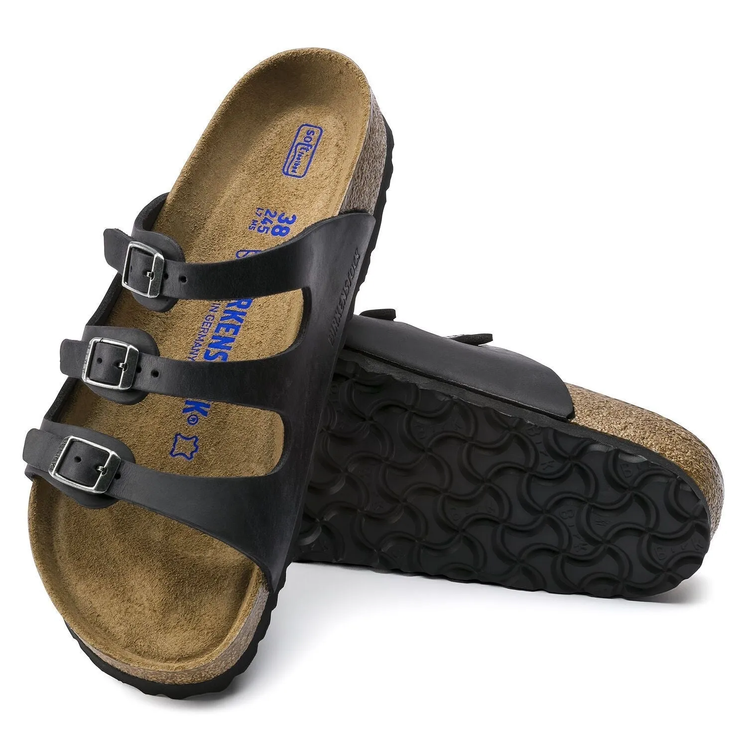 Birkenstock Florida Soft Footbed Sandals - Oiled Leather, Black