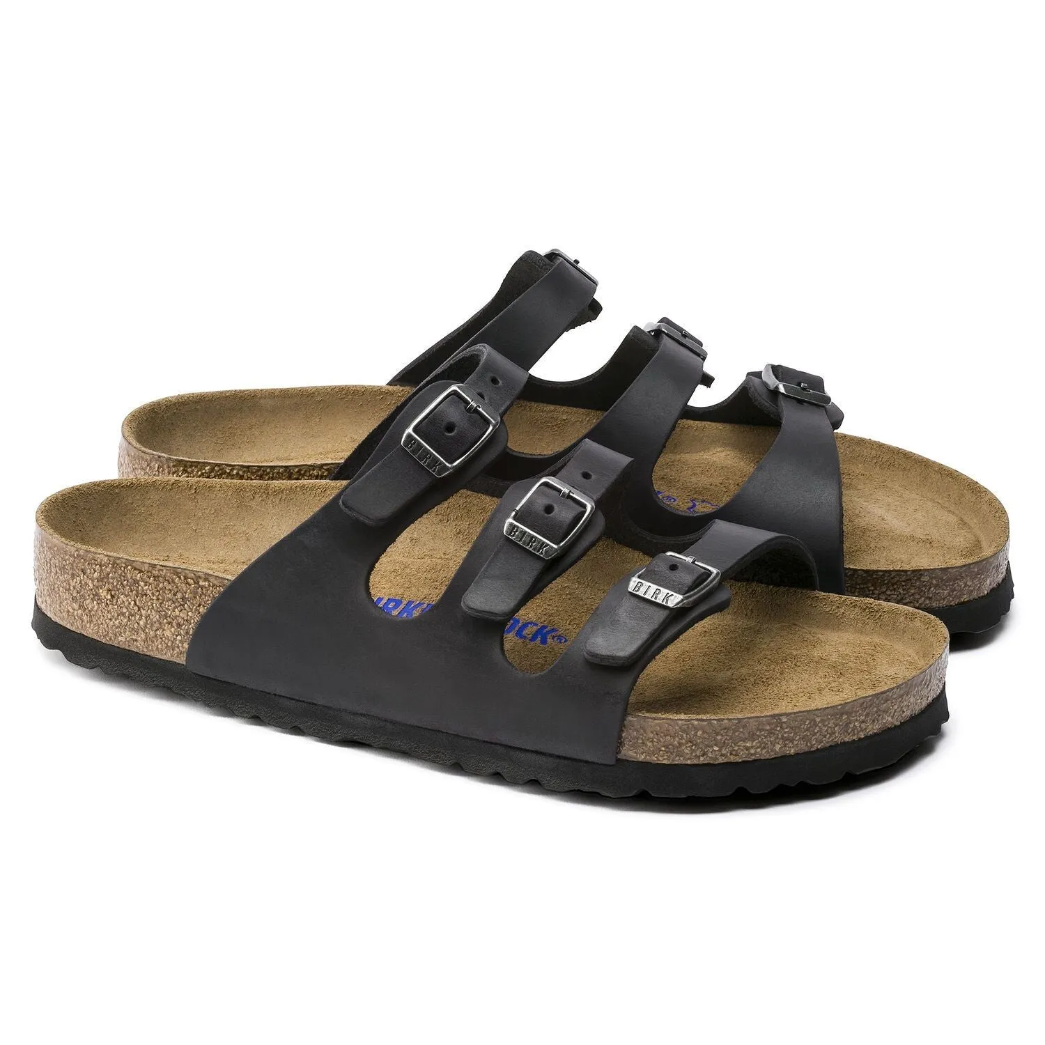 Birkenstock Florida Soft Footbed Sandals - Oiled Leather, Black