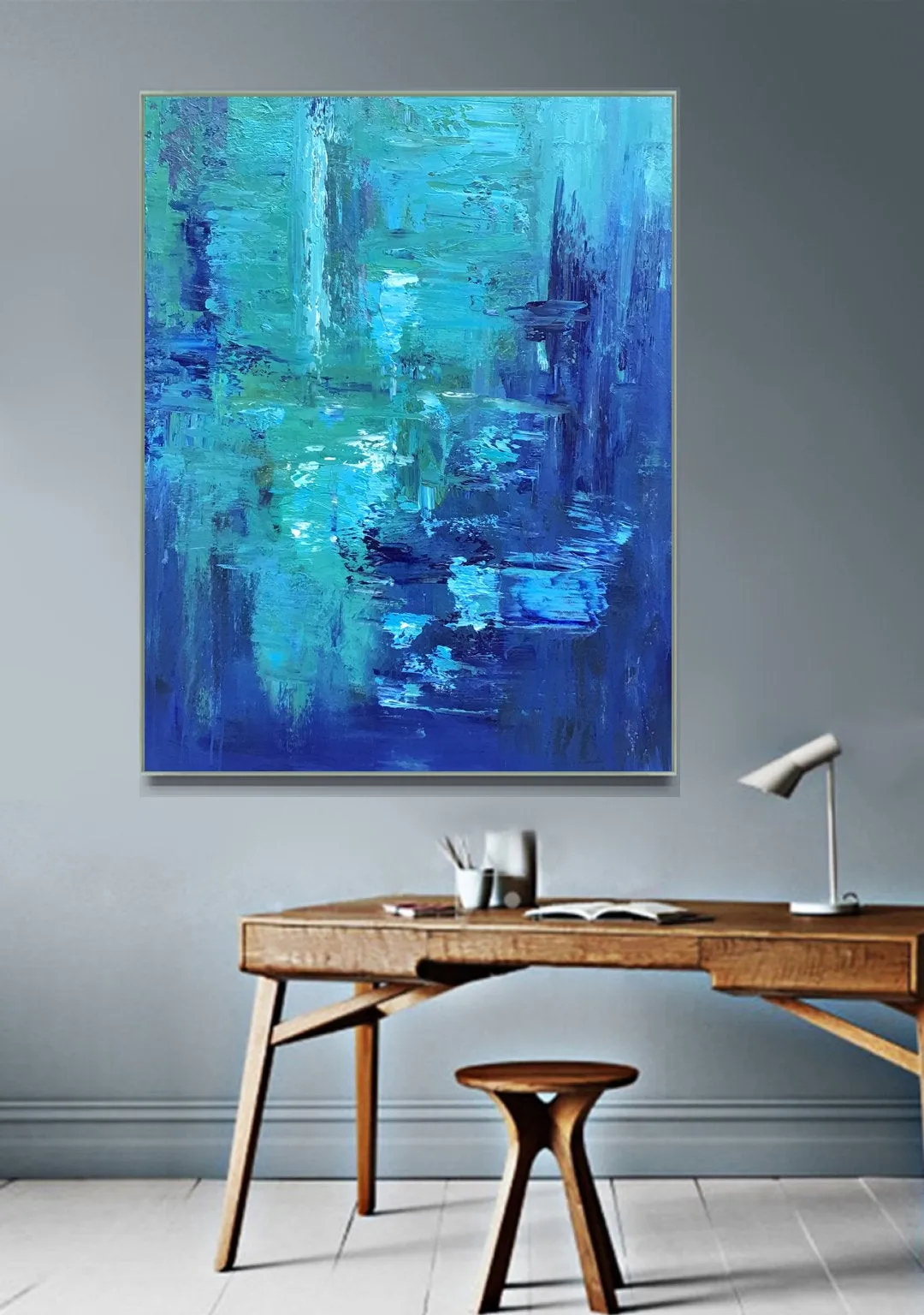 Blue Abstract Painting Texture Palette Knife Modern Painting Wp054