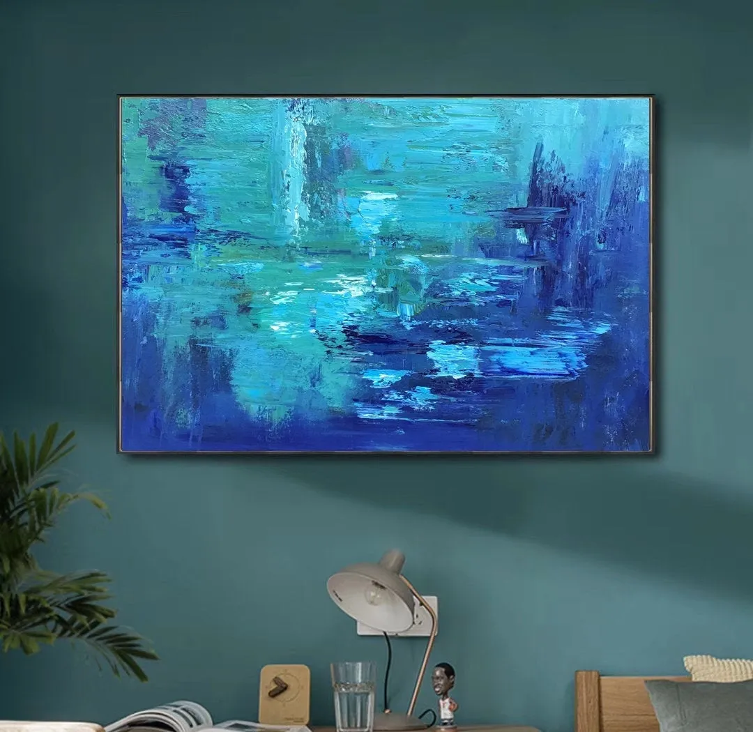 Blue Abstract Painting Texture Palette Knife Modern Painting Wp054