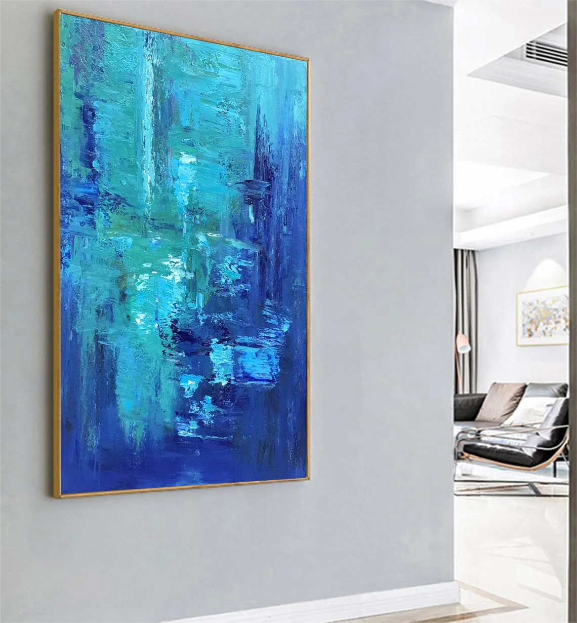 Blue Abstract Painting Texture Palette Knife Modern Painting Wp054