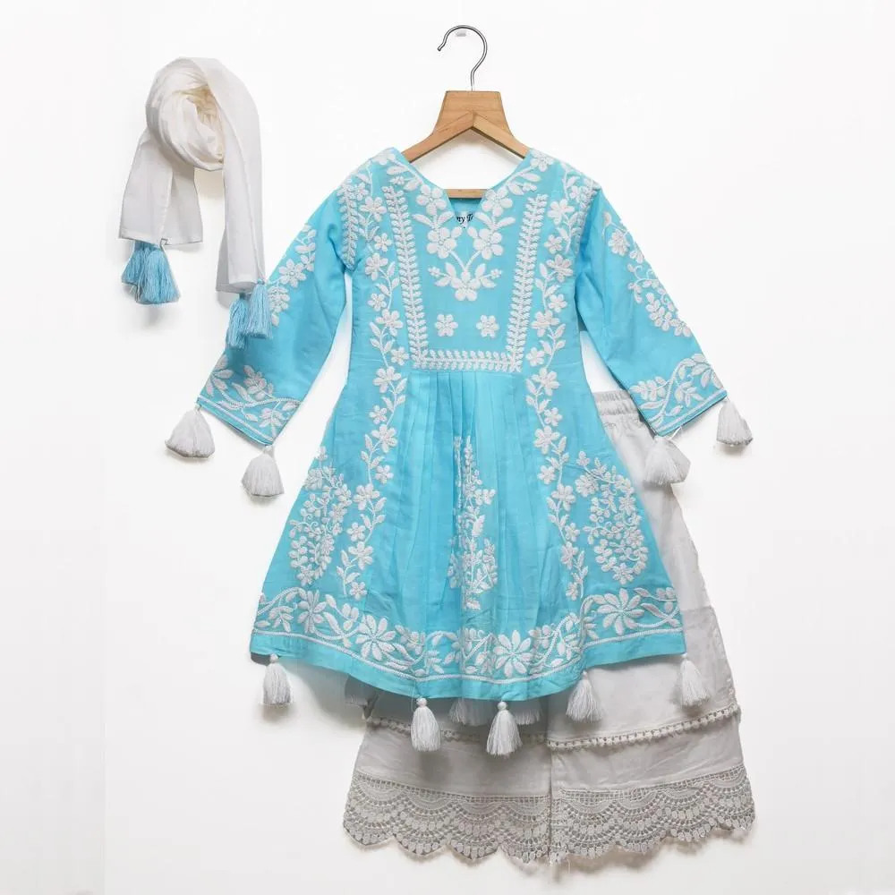 Blue Chikankari Cotton Kurta Set