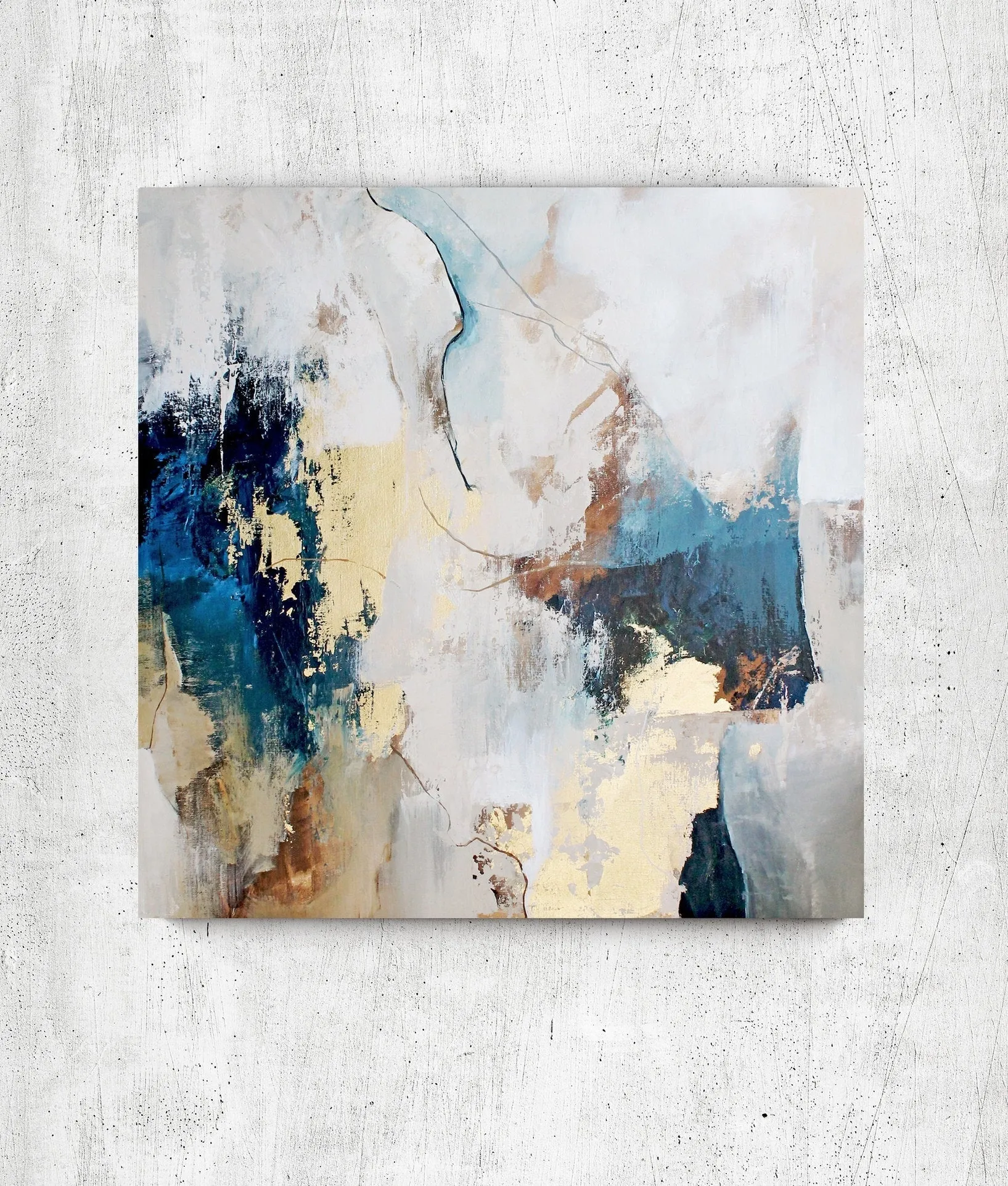 Blue Gold Beige Brown White Abstract Painting Home Kitchen Wall decor NP029