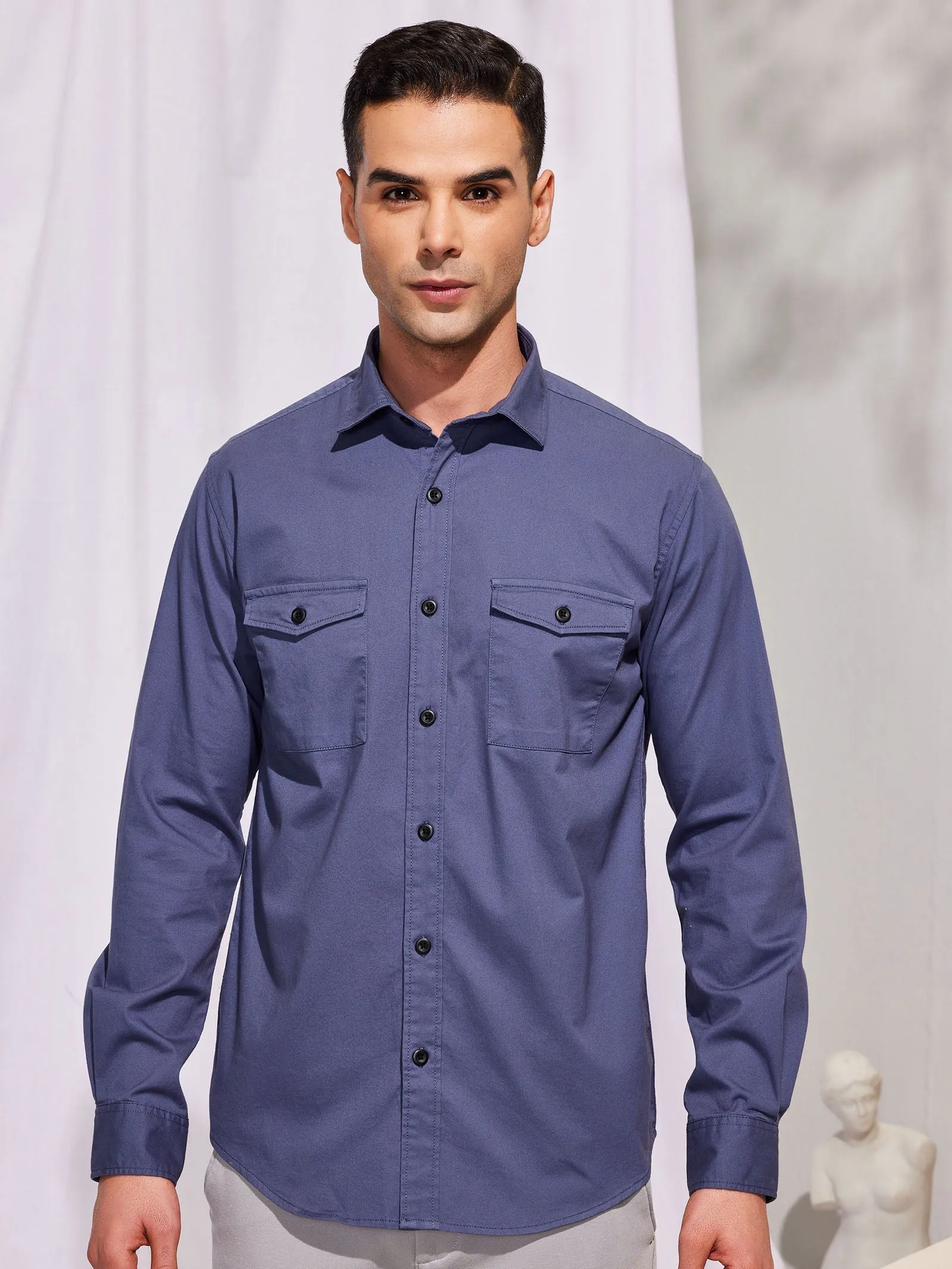 Blue Stretch Cargo Shirt