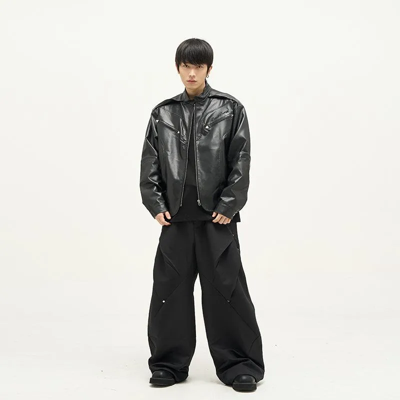 Buttoned Pleats Wide Cut Pants