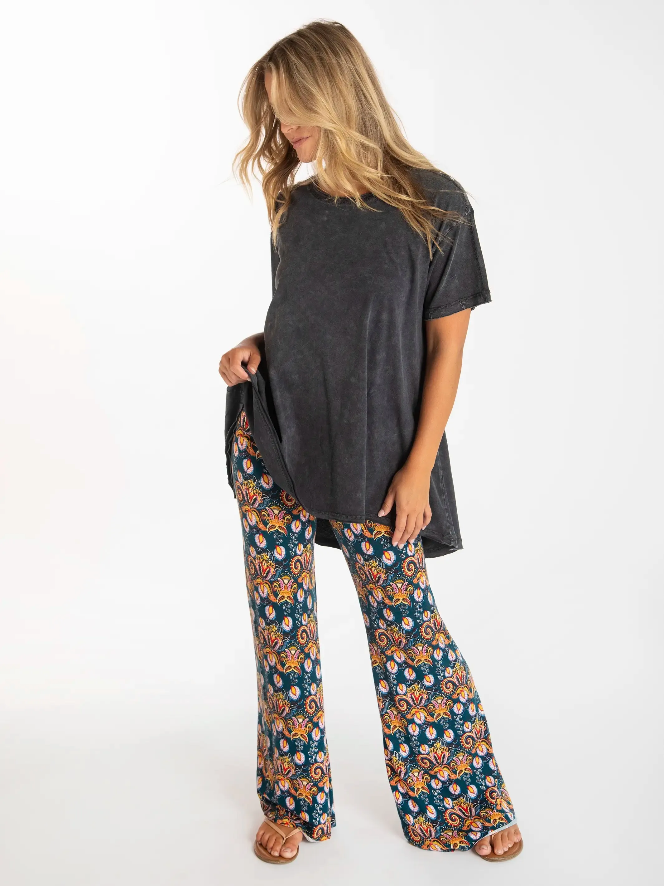 Cali Knit Flare Pant - Teal Orange Paisley