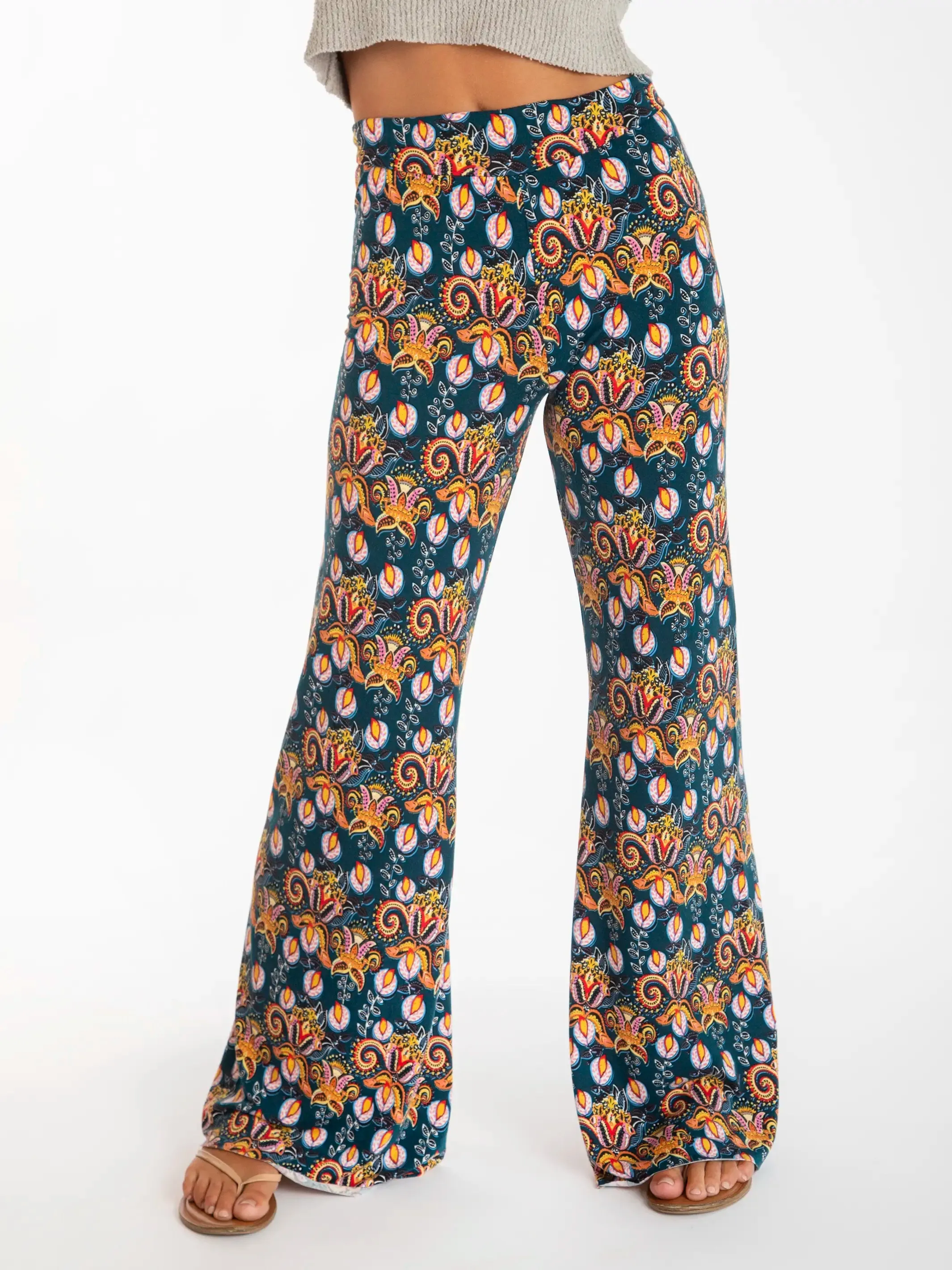 Cali Knit Flare Pant - Teal Orange Paisley