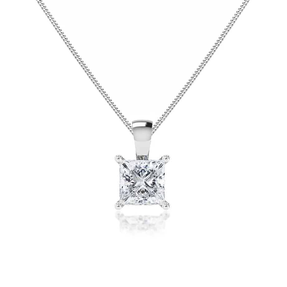 CALISTA - Princess Moissanite 4 Claw Drop Pendant 18k White Gold