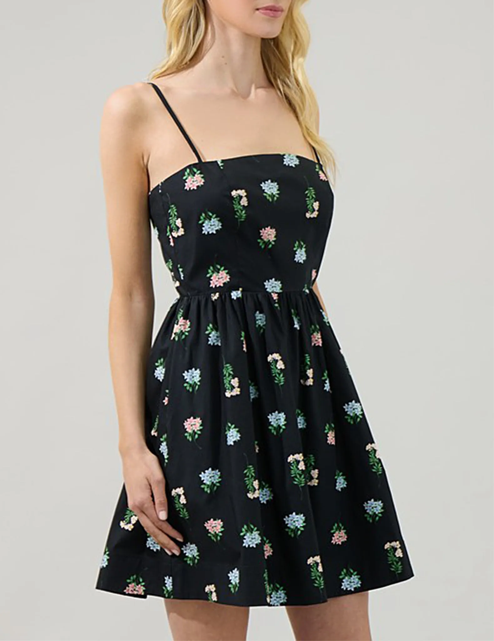 Copain Black Floral Cotton Mini Dress