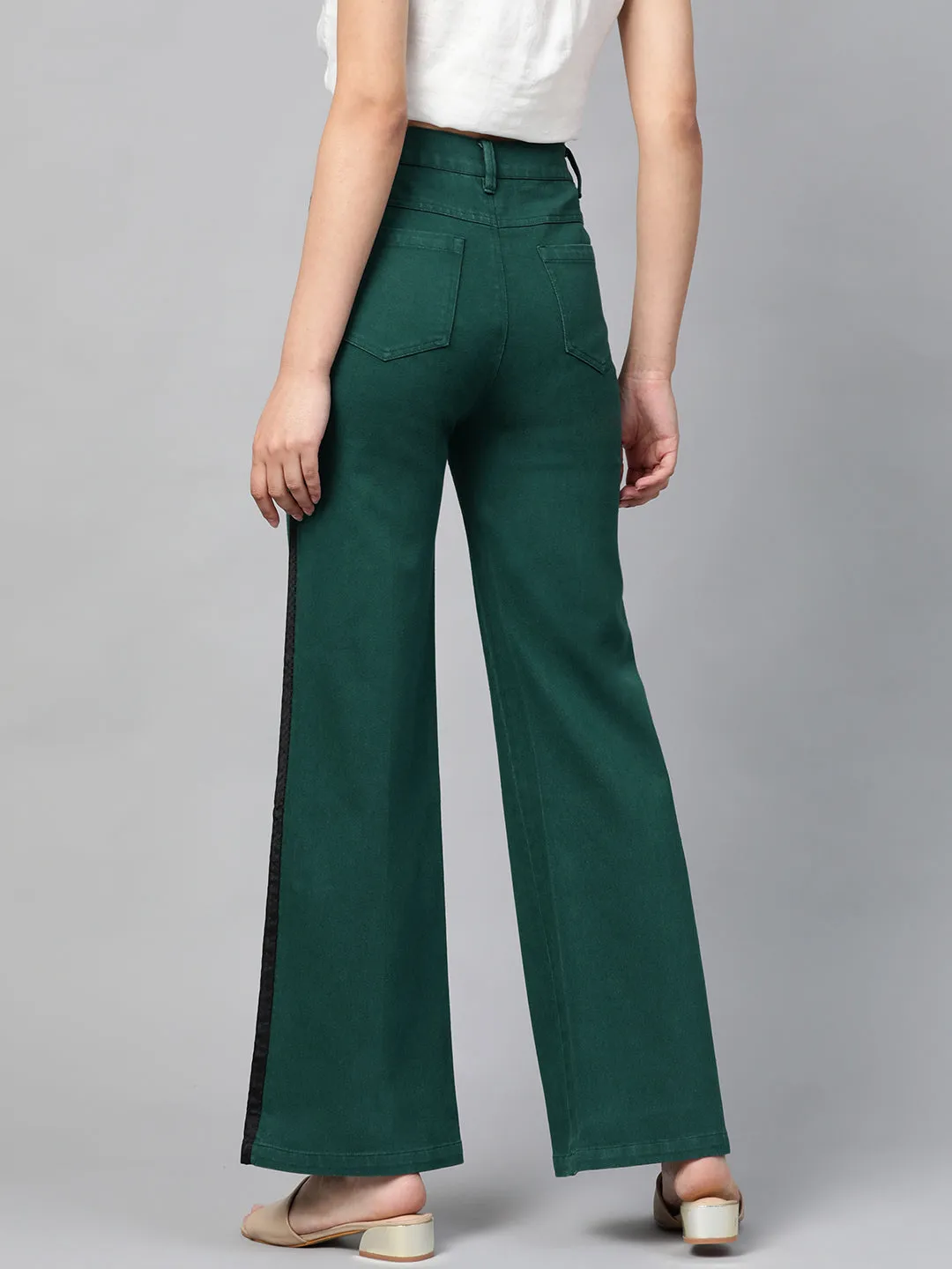 Emerald Green Side Tape Bell Bottom Jeans