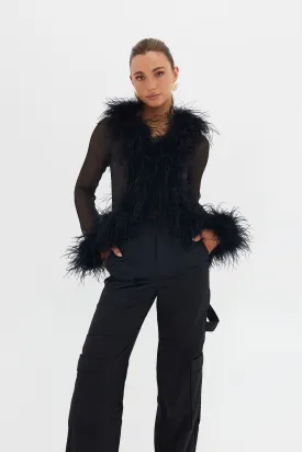 Gigi Sheer Feather Blouse - Black