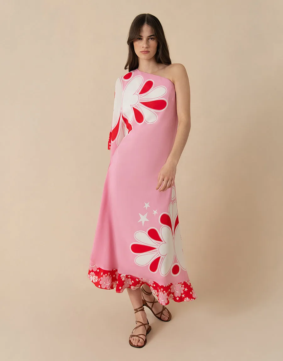 Ginger Crepe Midi Dress - 70s Flower Pink - SALE