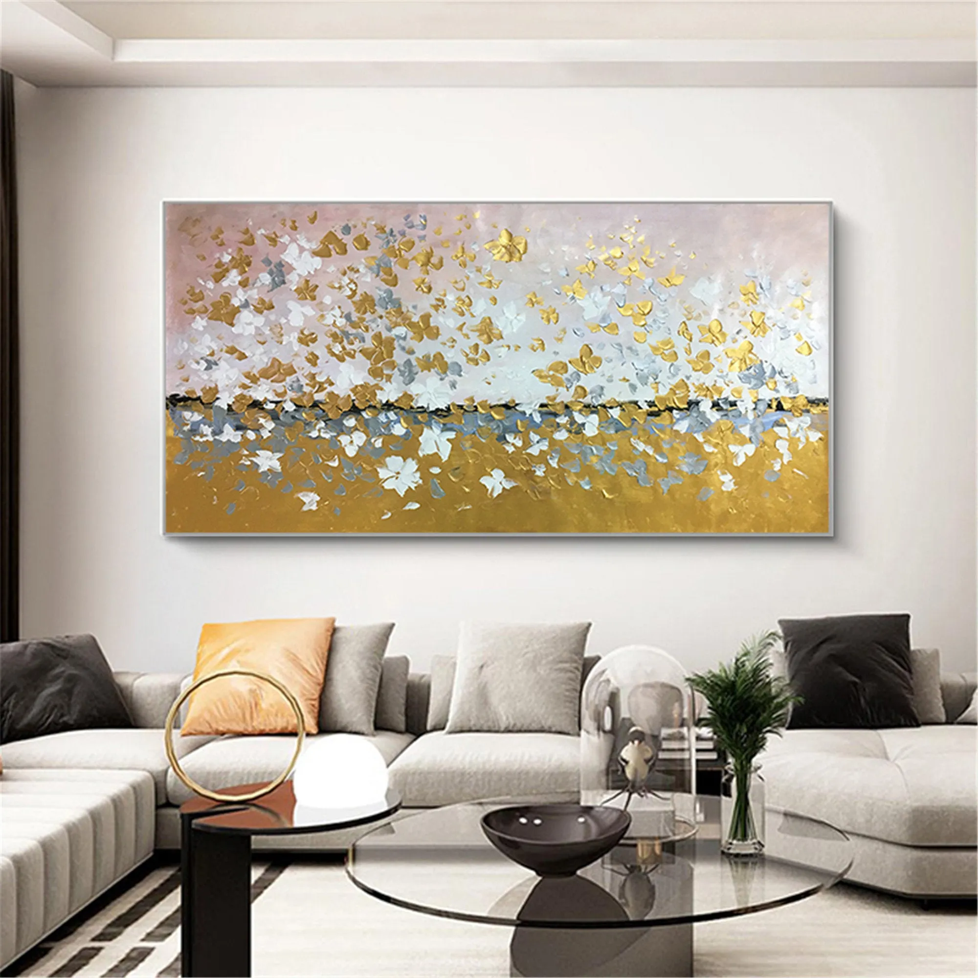 Gold And Silver Handmade Acrylic Canvas Texture Abstract Art Gp051