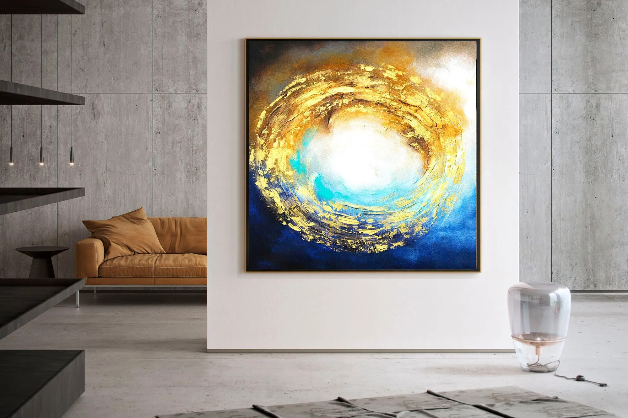 Gold Blue White Sea Abstract Painting Contemporary Art Kp072