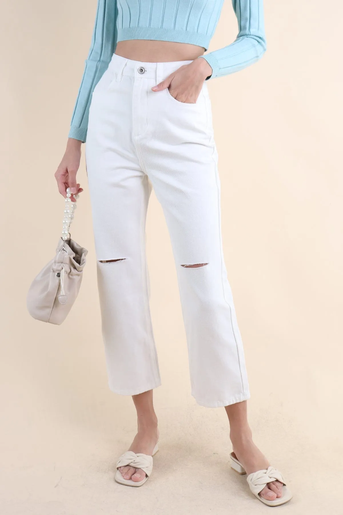 HANSEL SLIT DENIM JEANS IN WHITE