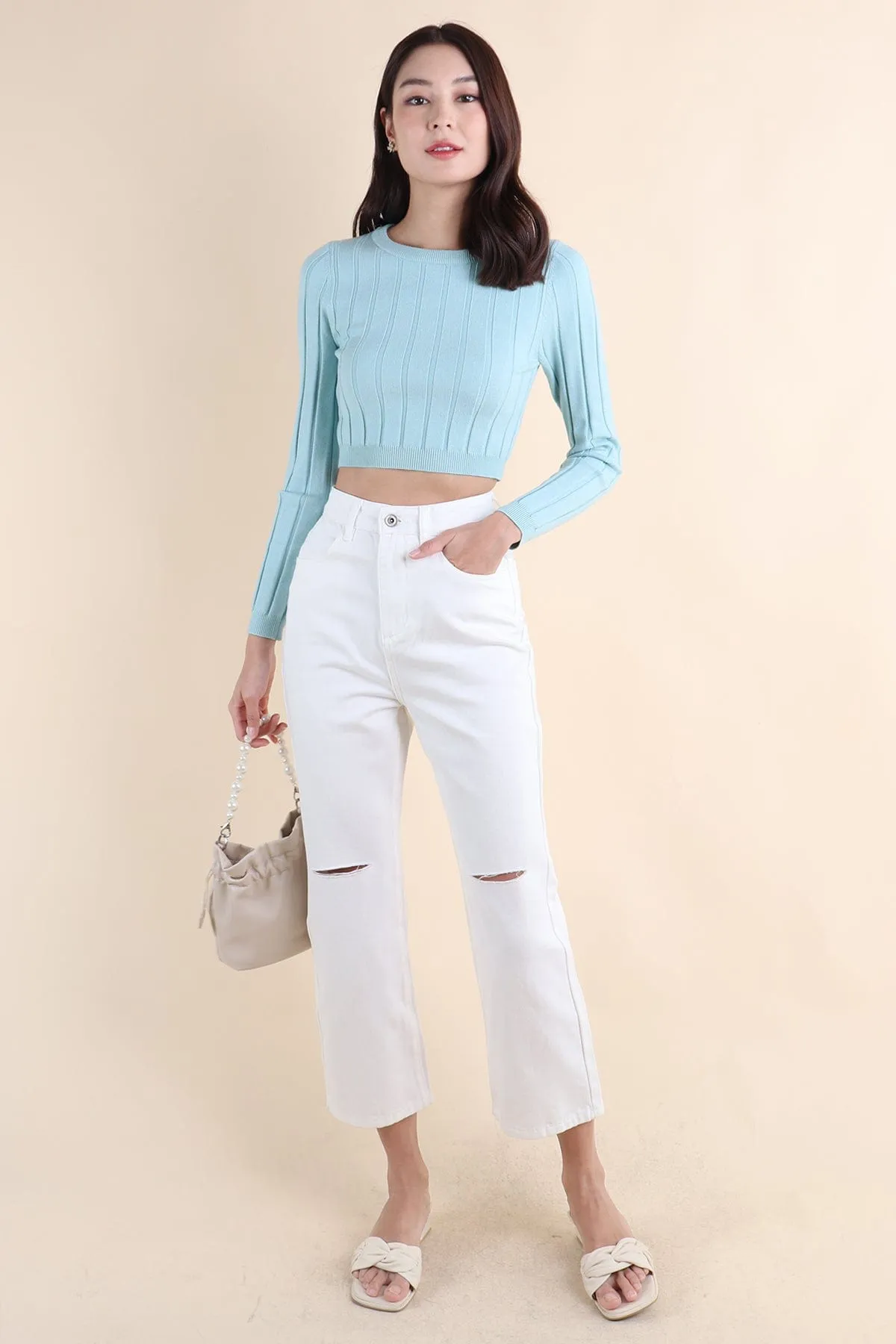 HANSEL SLIT DENIM JEANS IN WHITE