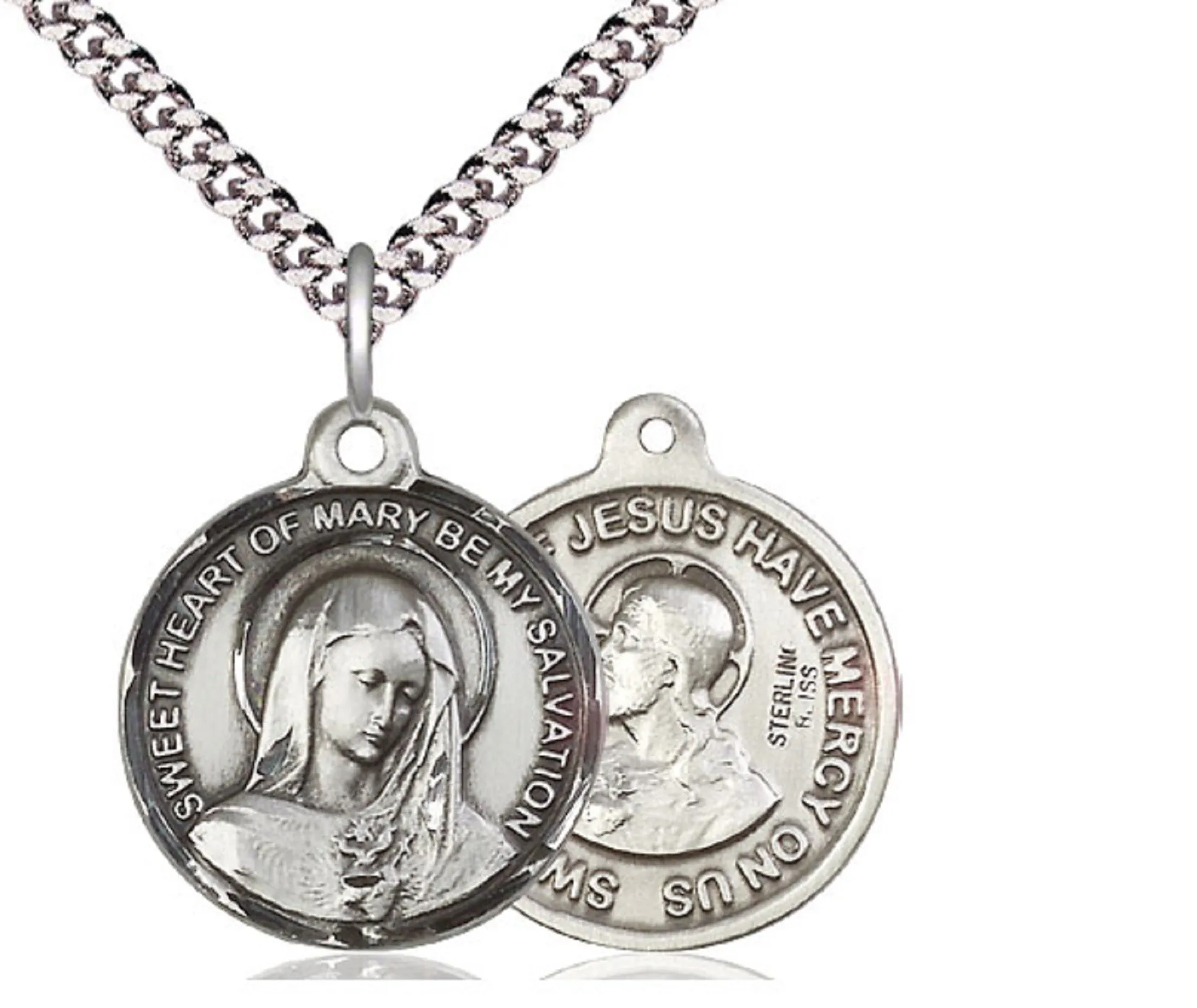 Immaculate Heart Of Mary And Jesus Silver Pendant And Chain