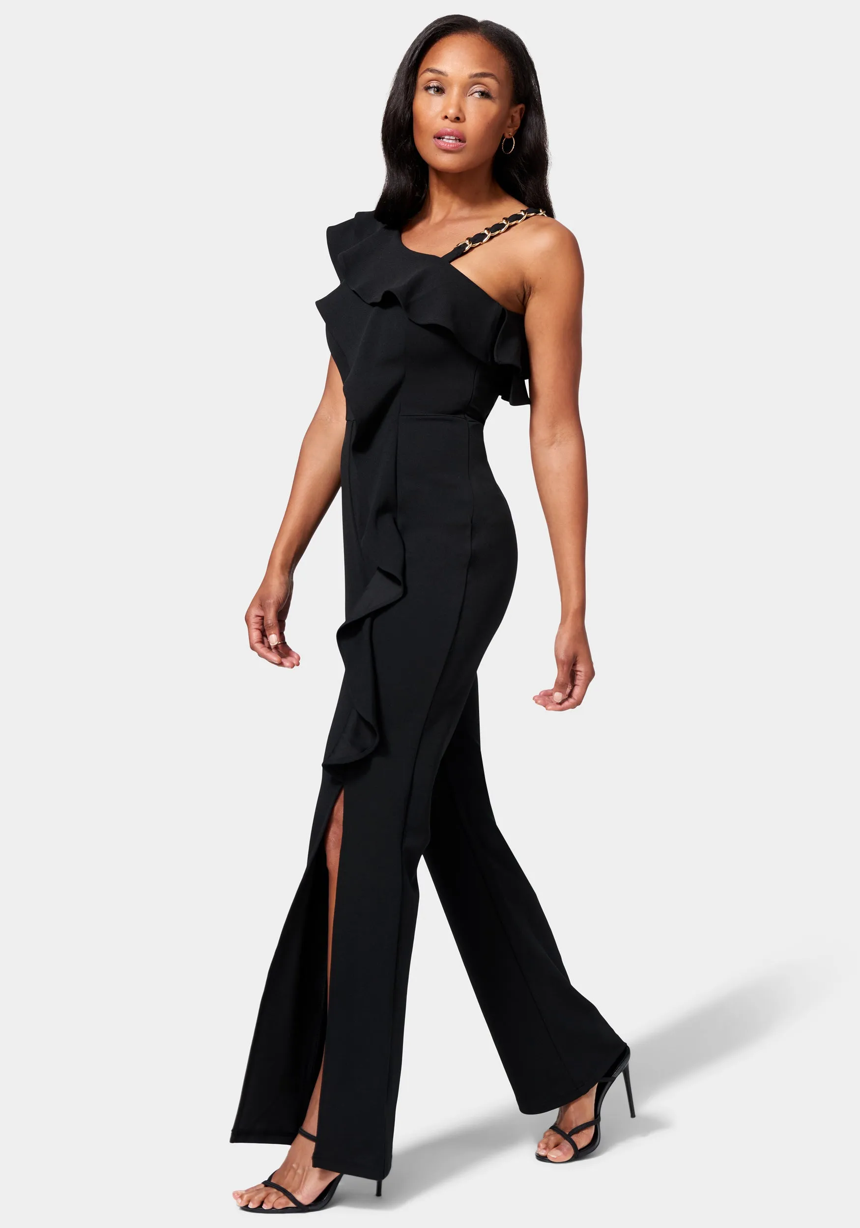 Knit Crepe Cascade Wide Leg Jumpsuit