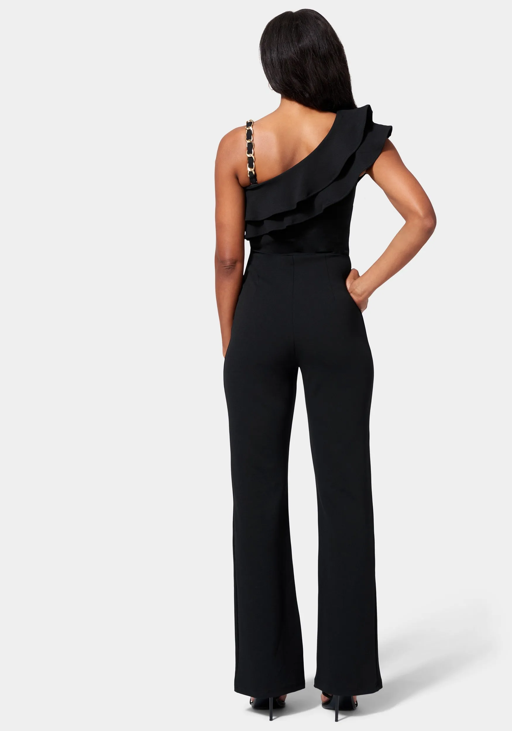 Knit Crepe Cascade Wide Leg Jumpsuit