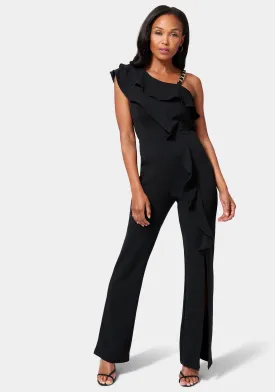 Knit Crepe Cascade Wide Leg Jumpsuit