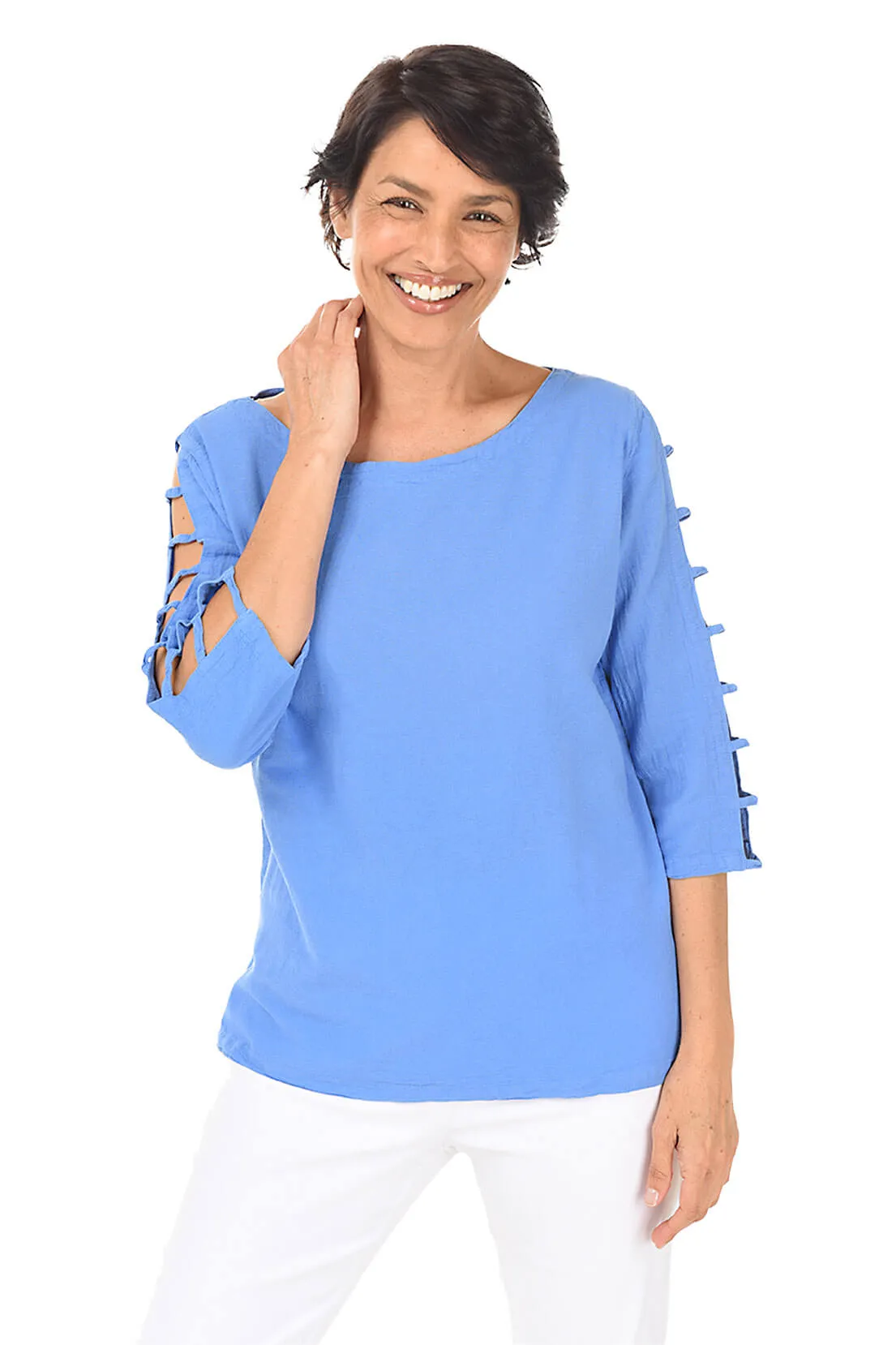 Lattice Sleeve Crinkle Top