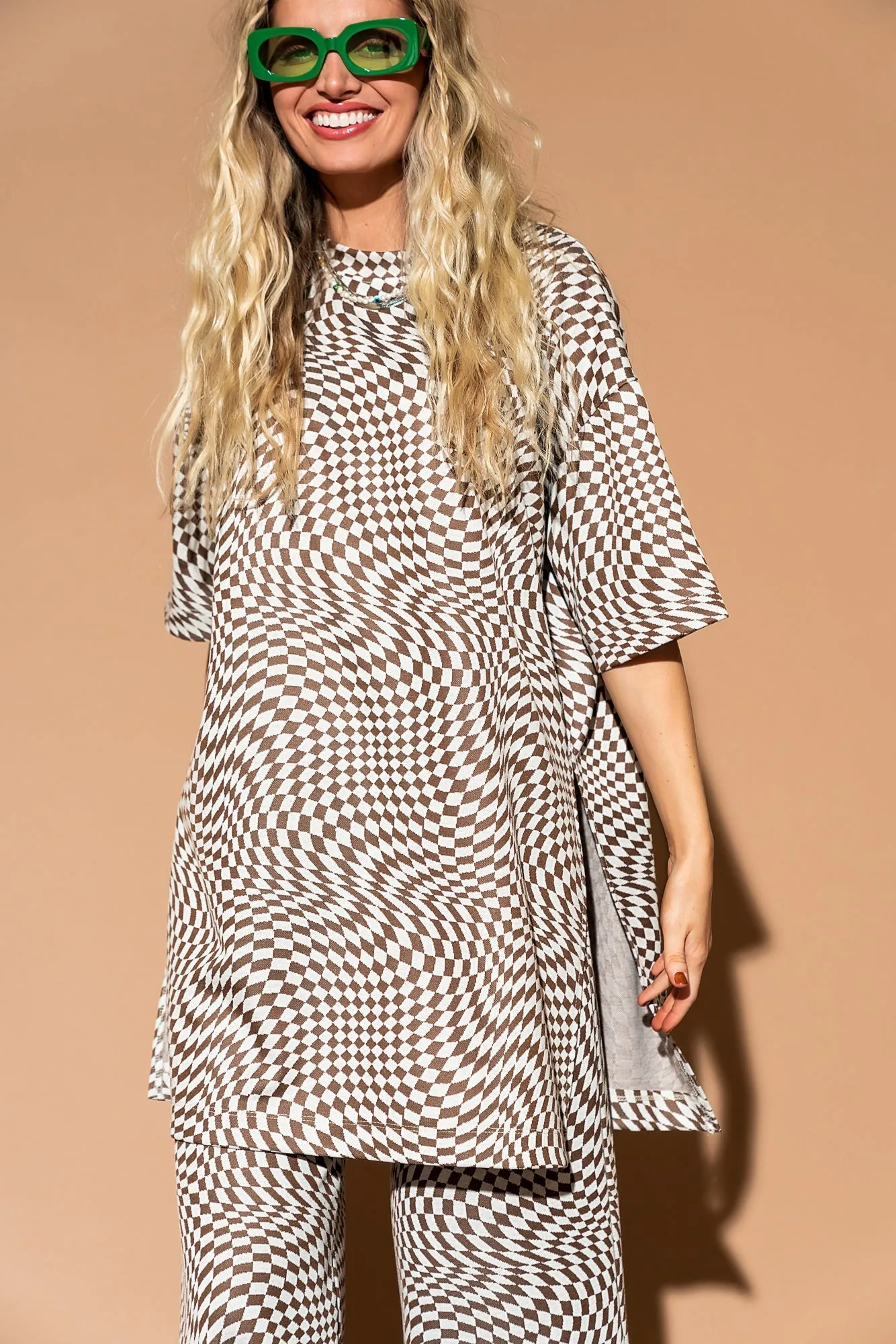 Optimized Title: Stylish Groovy Brown Checker Double Knit Playsuit