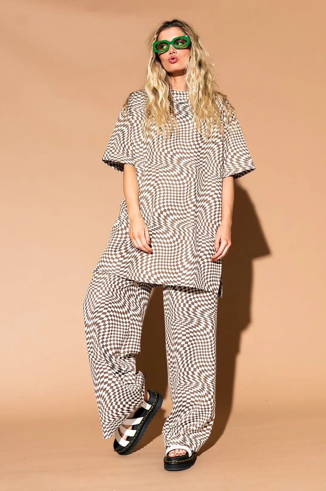 Optimized Title: Stylish Groovy Brown Checker Double Knit Playsuit