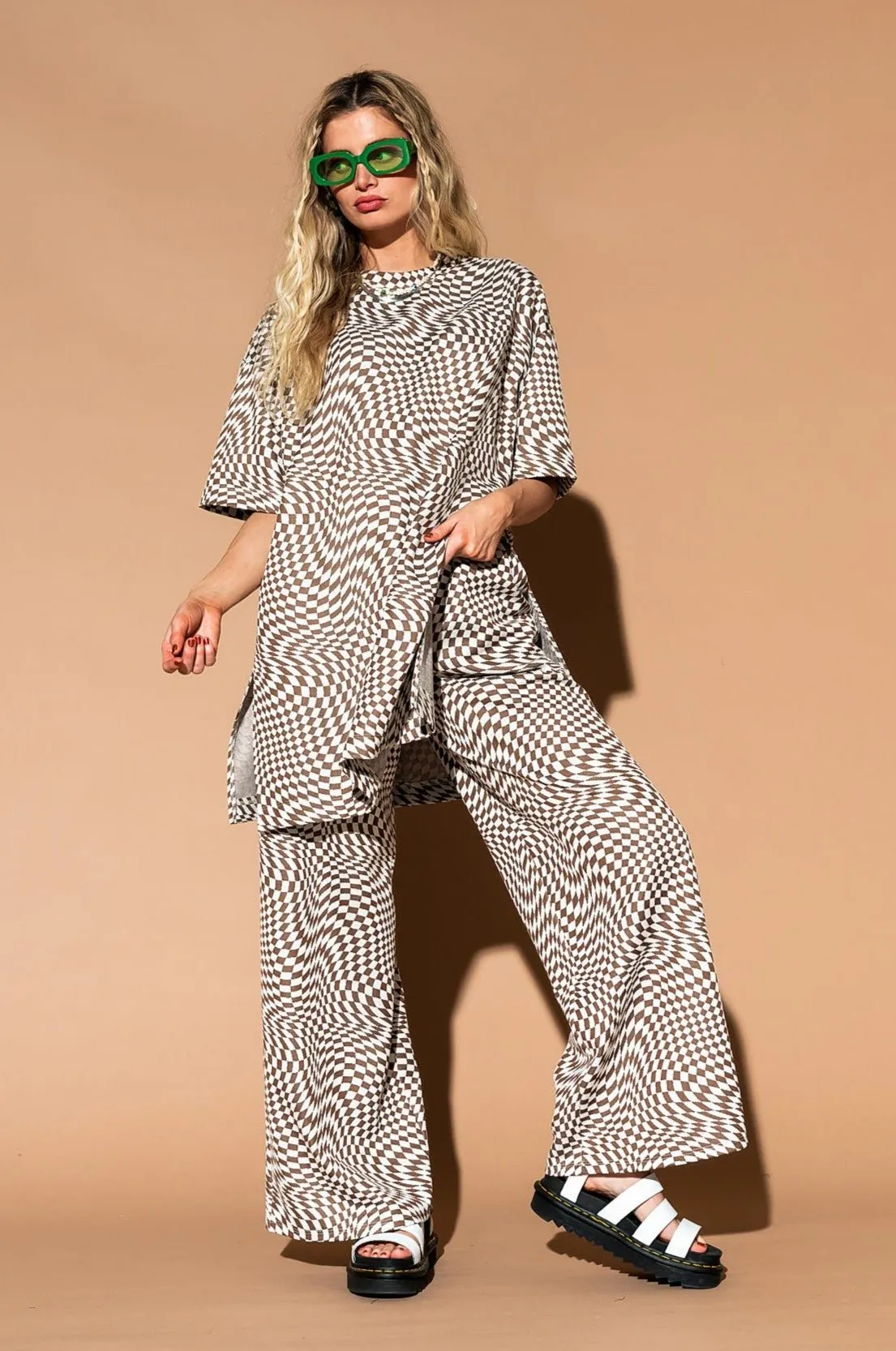 Optimized Title: Stylish Groovy Brown Checker Double Knit Playsuit