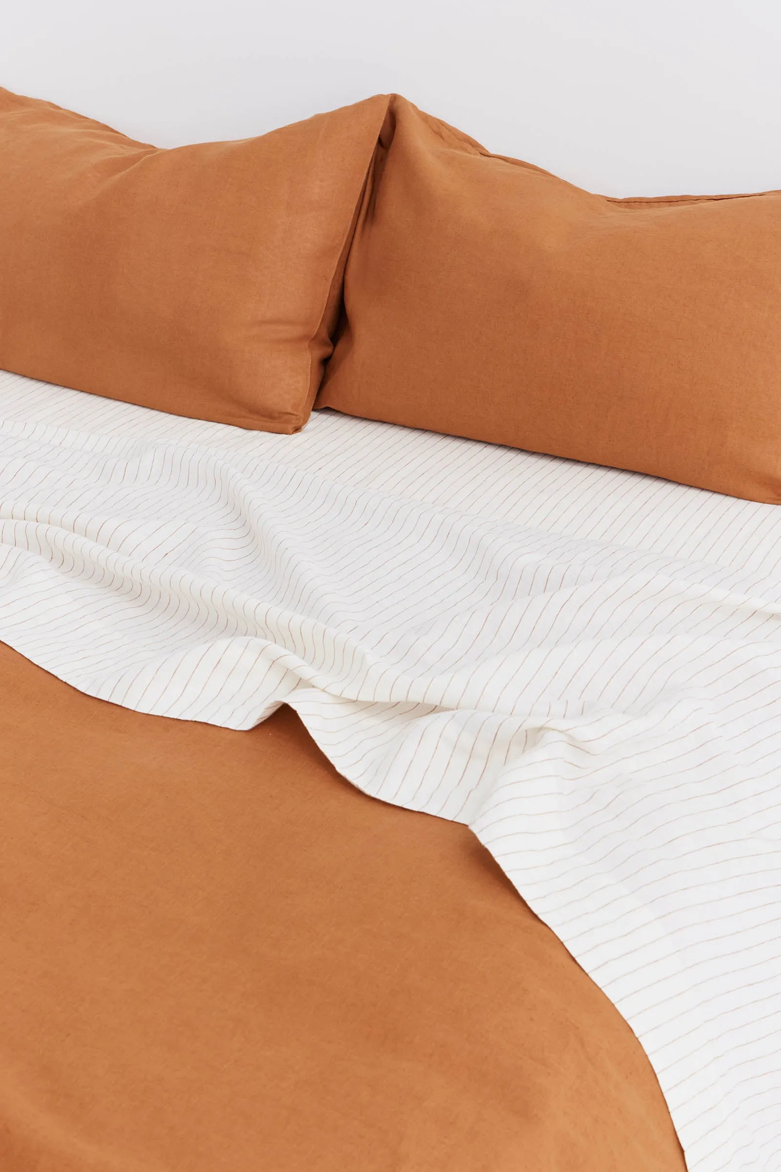 Linen Flat Sheet Tobacco Pinstripe