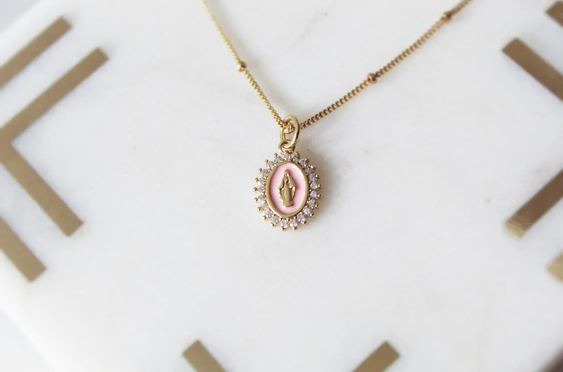 Mother Mary Necklace Pink