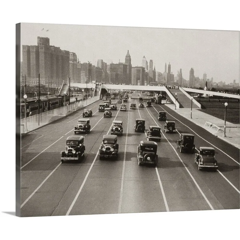 "1930's Automobile Traffic Chicago Illinois USA" Canvas Wall Art