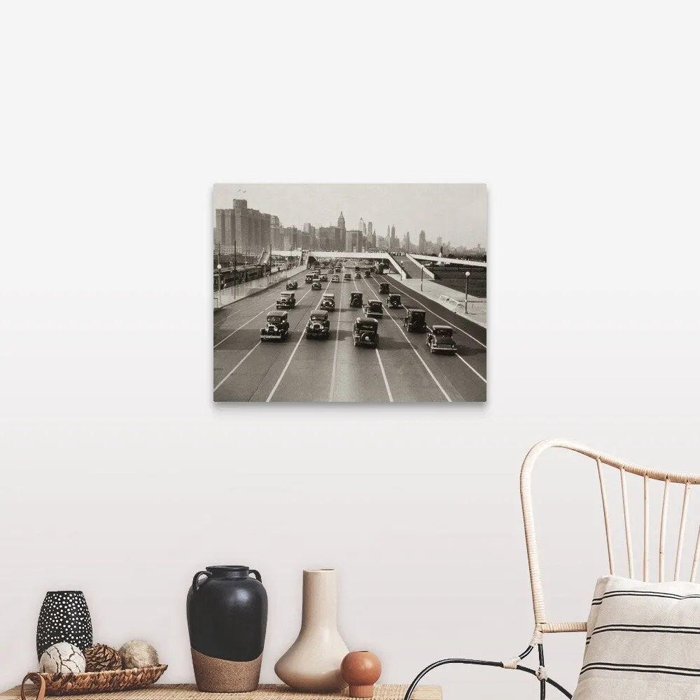 "1930's Automobile Traffic Chicago Illinois USA" Canvas Wall Art